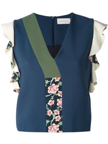 Pardens - Cropped V-neck Blouse - Women - Spandex/elastane/viscose/pbt Elite - 40, Blue, Spandex/elastane/viscose/pbt Elite