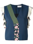 Pardens - Cropped V-neck Blouse - Women - Spandex/elastane/viscose/pbt Elite - 40, Blue, Spandex/elastane/viscose/pbt Elite