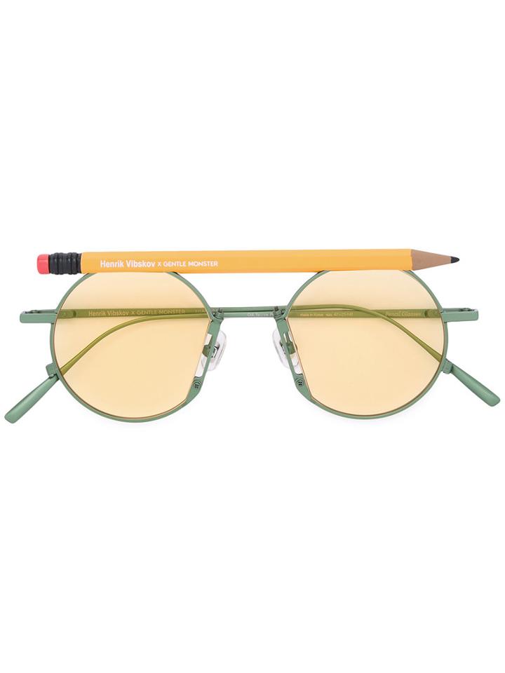 Henrik Vibskov - Pen Motif Round Sunglasses - Unisex - Acetate - One Size, Yellow/orange, Acetate