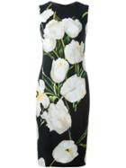 Dolce & Gabbana Tulip Print Dress, Women's, Size: 42, Black, Viscose/spandex/elastane/silk