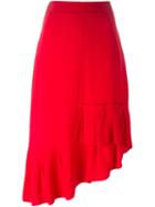 Tibi Asymmetrical Ruffle Skirt, Women's, Size: 8, Red, Silk