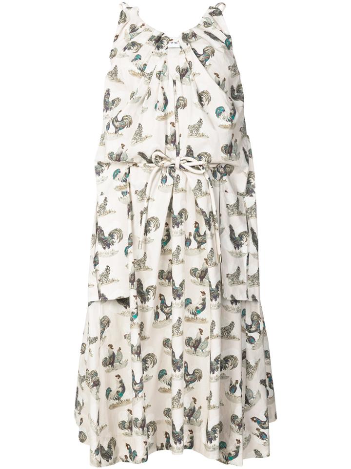 Carven Rooster Print Shift Dress - Pink & Purple