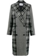Msgm Plaid And Houndstooth Double-breasted Peacoat - Black
