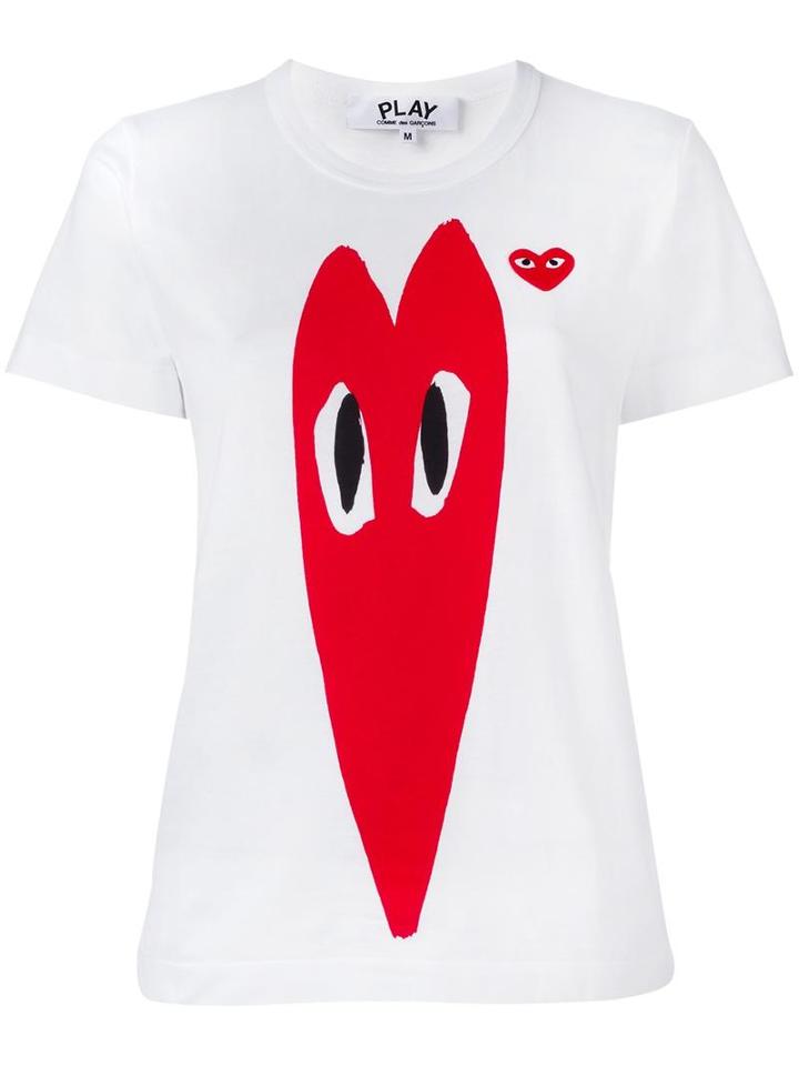 Comme Des Garçons Play Stretch Logo Print T-shirt, Women's, Size: Small, White, Cotton