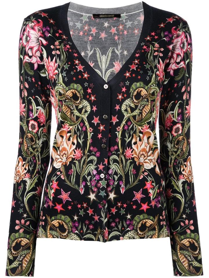 Roberto Cavalli 'galaxy Garden' Cardigan, Women's, Size: 44, Black, Silk/cashmere/wool