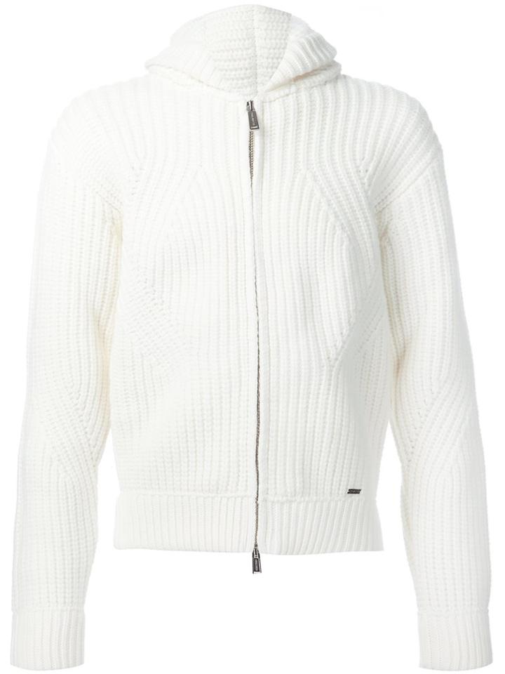 Dsquared2 Knitted Zip Hoodie, Men's, Size: Large, White, Wool