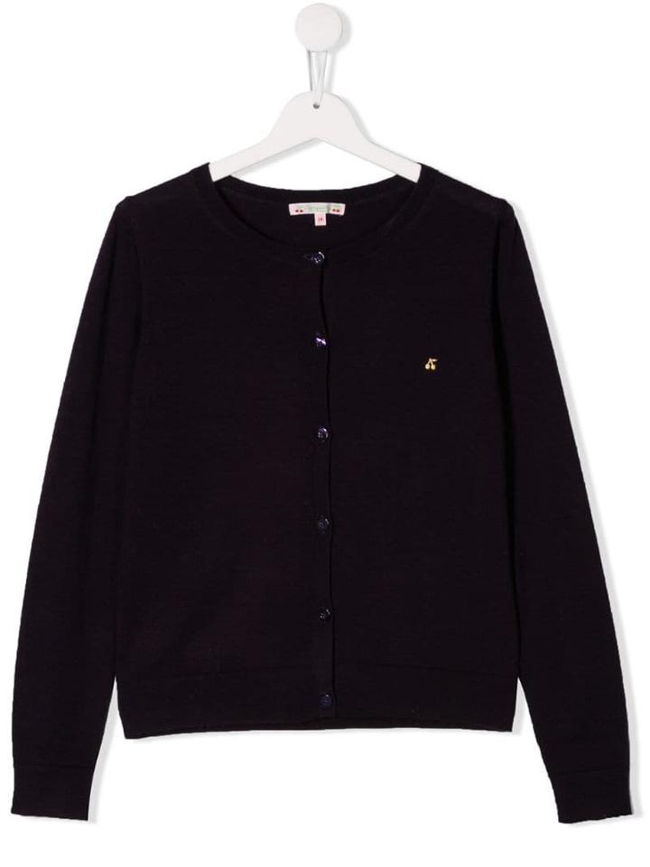 Bonpoint Teen Logo Embroidered Cardigan - Purple