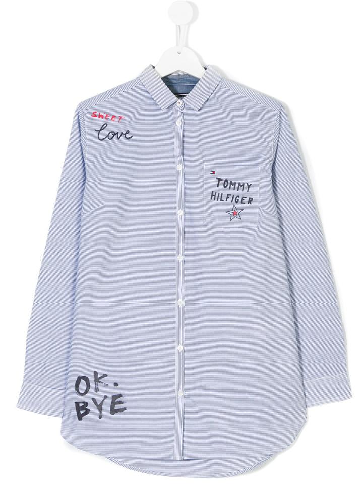 Tommy Hilfiger Junior Scribble Print Striped Shirt - Blue