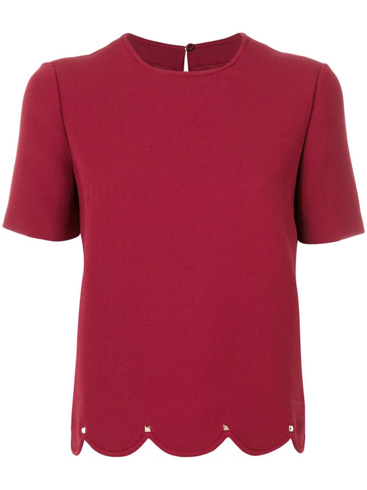 Valentino - Rockstud Scalloped Top - Women - Silk/virgin Wool - 42, Red, Silk/virgin Wool