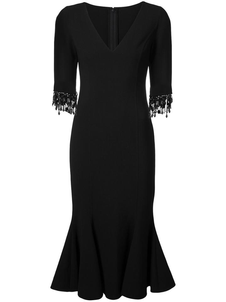 Carolina Herrera Embroidered Sleeve Trumpet Dress - Black