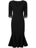 Carolina Herrera Embroidered Sleeve Trumpet Dress - Black