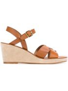 A.p.c. Crossover Strap Wedge Sandals - Neutrals