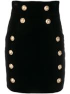 Balmain Buttoned Velvet Skirt - Black