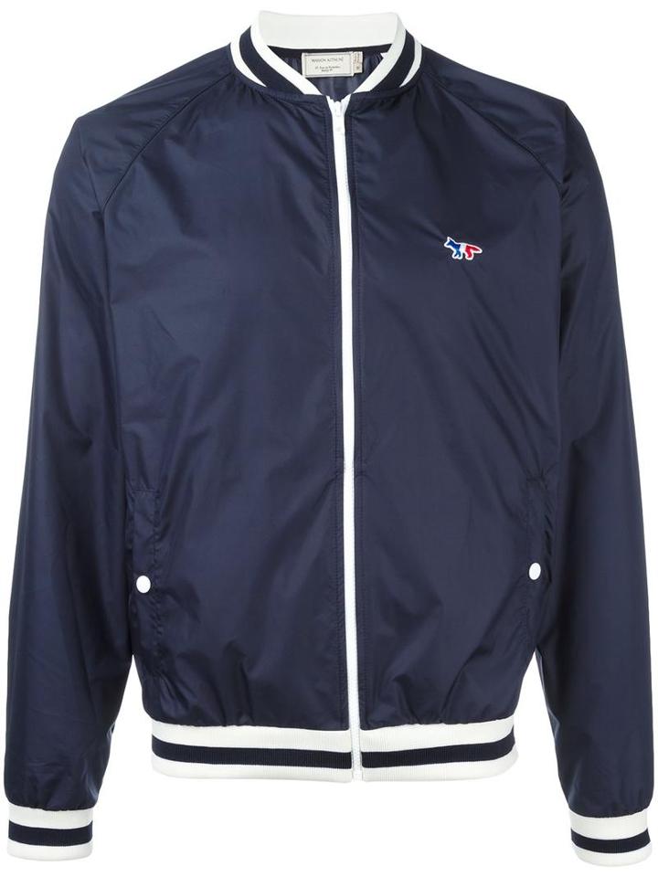 Maison Kitsuné Varsity Style Bomber Jacket, Men's, Size: Medium, Blue, Polyester
