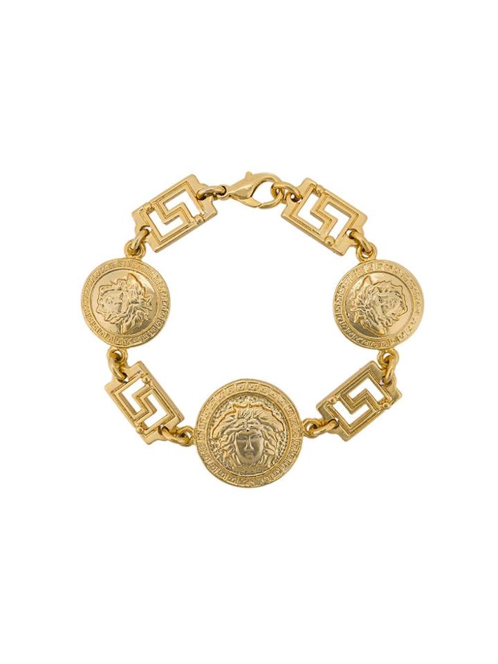 Versace Vintage Greek Key Medusa Charm Bracelet - Gold