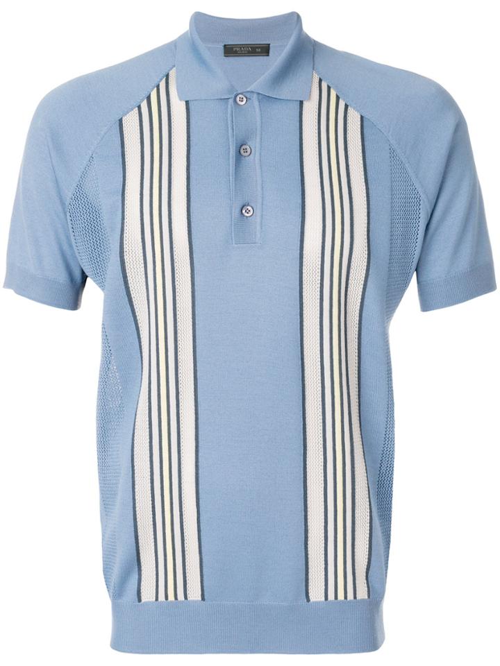 Prada Stripe Detail Polo Shirt - Blue