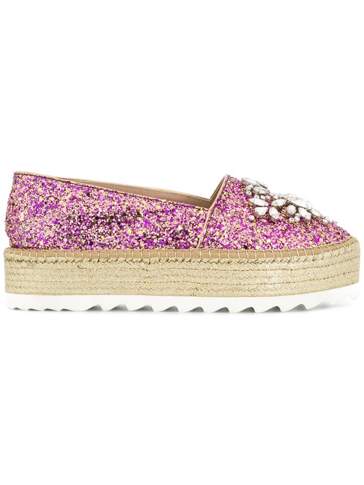 Sebastian Embellished Glitter Platform Espadrilles - Pink & Purple
