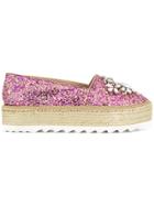 Sebastian Embellished Glitter Platform Espadrilles - Pink & Purple