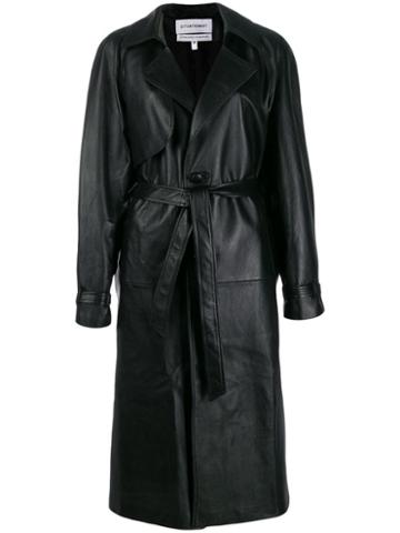 Situationist Leather Midi Coat - Black