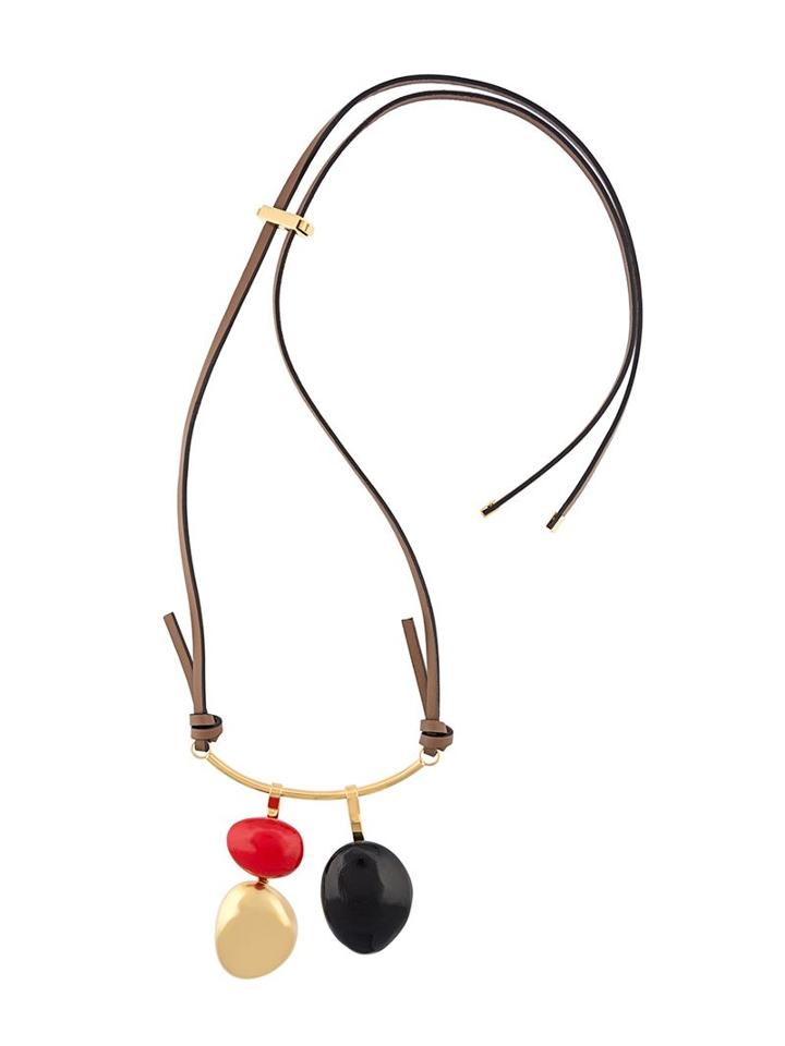 Marni Oval Pendant Necklace, Women's, Brown, Leather/wood/metal Other