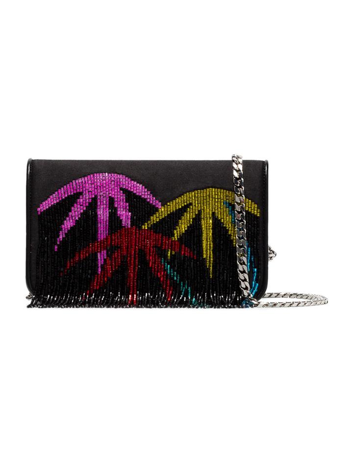 Les Petits Joueurs Black Palm Tree Fringed Clutch Bag