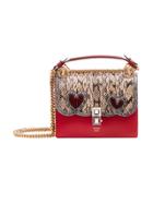 Fendi Kan I Snakeskin Panel Shoulder Bag - Red