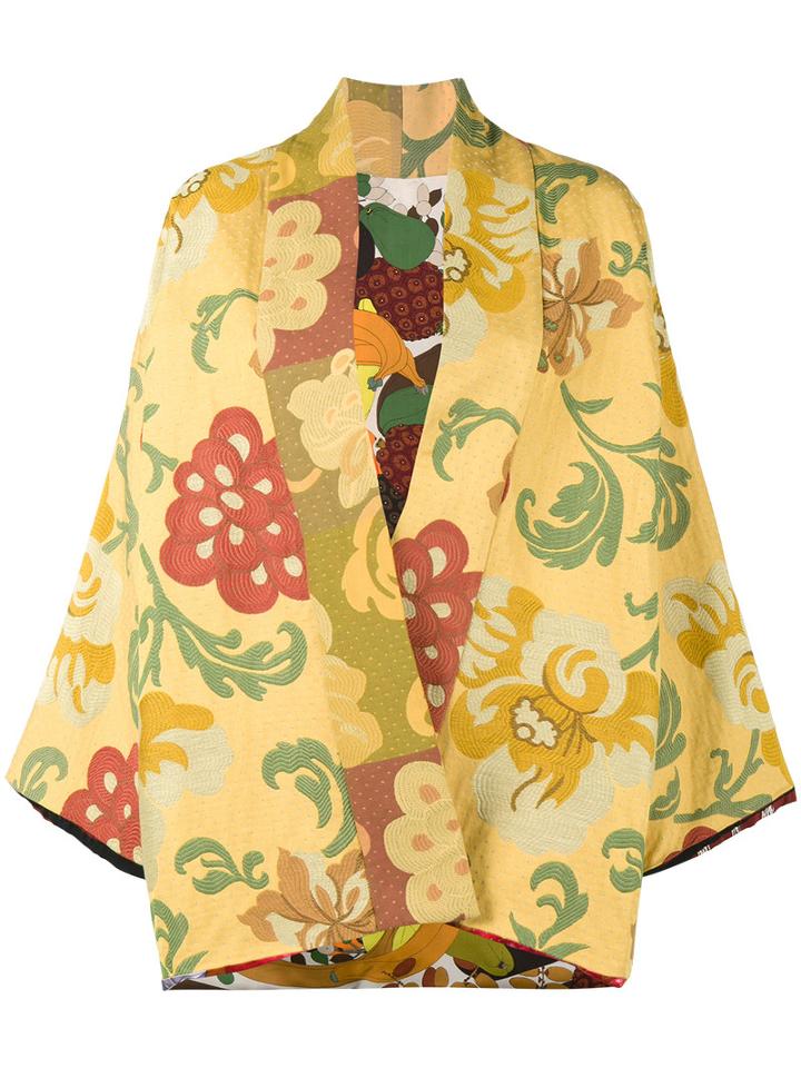 Rianna + Nina - Floral Embroidered Short Kimono Jacket - Women - Silk/cotton - One Size, Yellow/orange, Silk/cotton