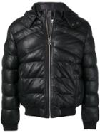 Les Hommes Leather Puffer Jacket - Black