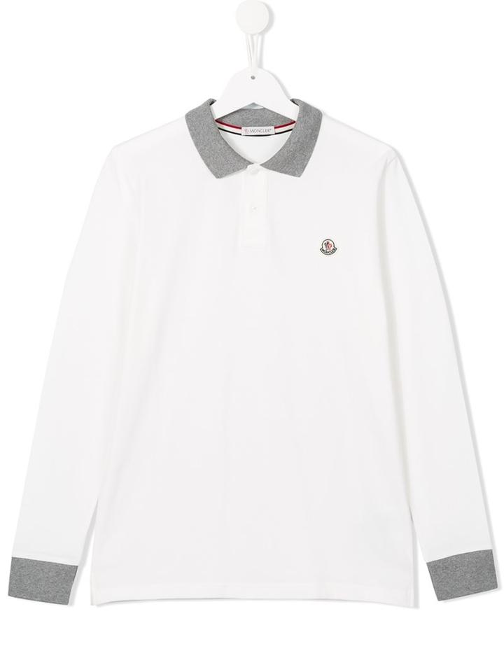 Moncler Kids Long Sleeve Polo Shirt, Boy's, Size: 14 Yrs, White