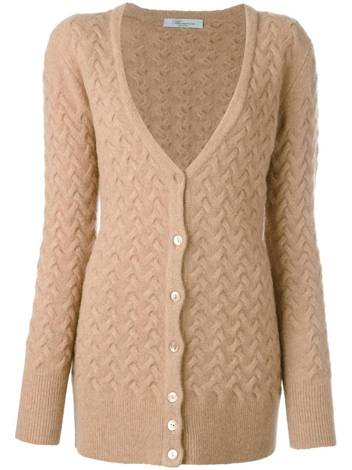 Blumarine Cross Knit Cardigan, Women's, Size: 42, Nude/neutrals, Polyamide/spandex/elastane/wool