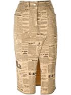 John Galliano Vintage Gazette Print Pencil Skirt, Women's, Size: 36, Brown