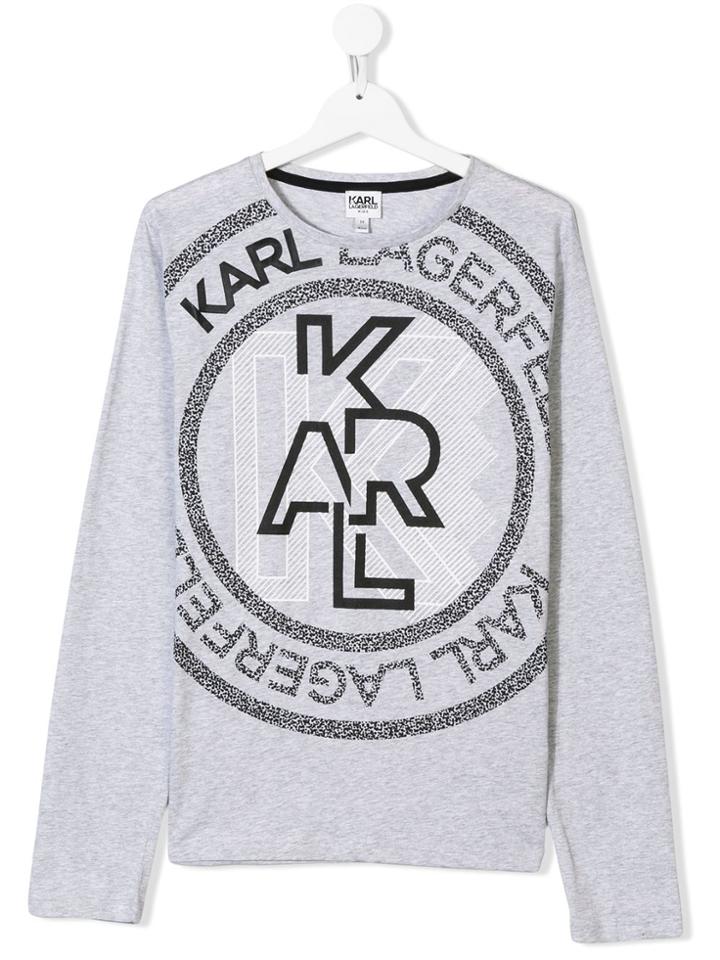 Karl Lagerfeld Kids Teen Logo Print Jersey Top - Grey