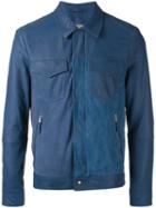 Eleventy Panel Zipped Jacket, Men's, Size: 56, Blue, Cotton/suede/polyester/spandex/elastane