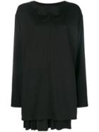 Y's Layered Plissé Hem Top - Black