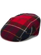 Barbour Check Pattern Flat Cap - Red