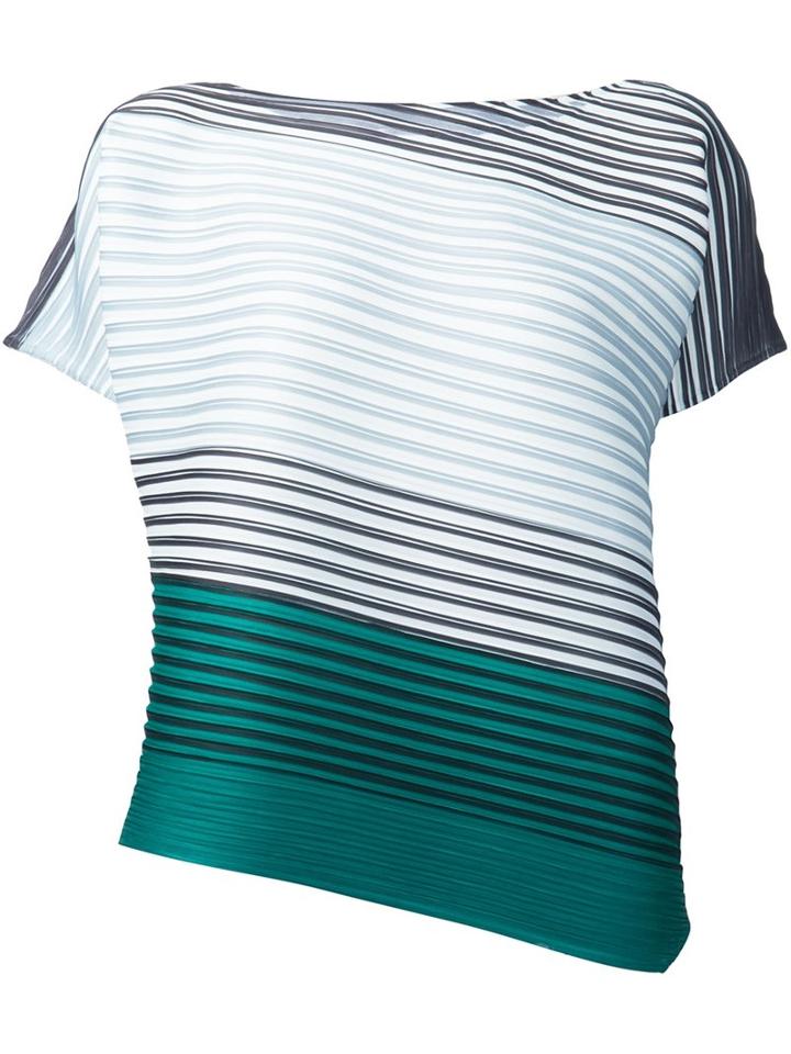 Pleats Please By Issey Miyake Striped Top, Women's, Size: 3, Blue, Polyester