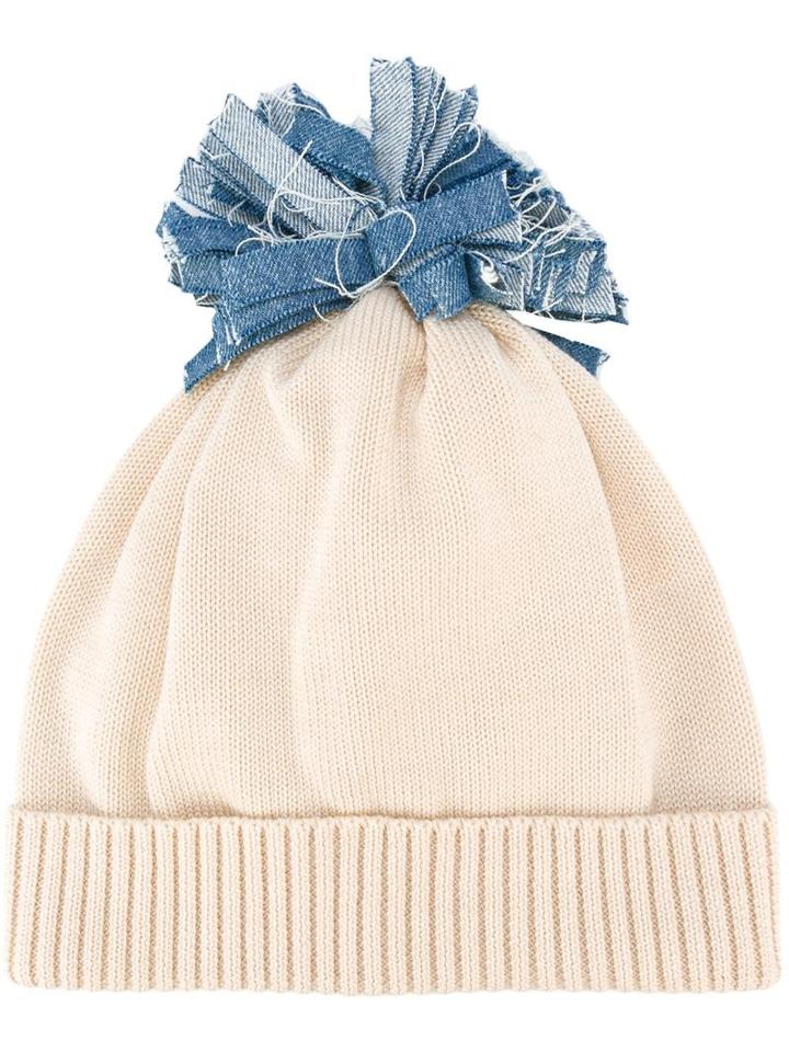Federica Moretti 'denim Pom Pom' Beanie, Women's, Nude/neutrals, Cotton