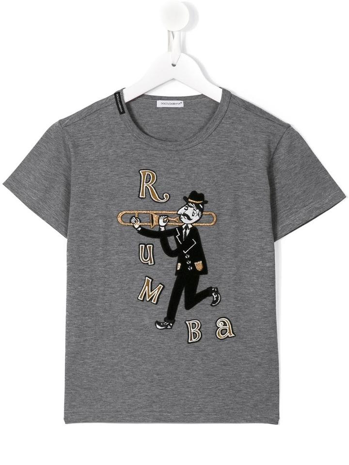 Dolce & Gabbana Kids Trombonist Patch T-shirt, Boy's, Size: 6 Yrs, Grey