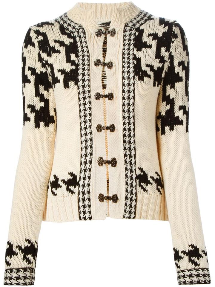 Yohji Yamamoto Vintage Houndstooth Intarsia Cardigan - Nude & Neutrals