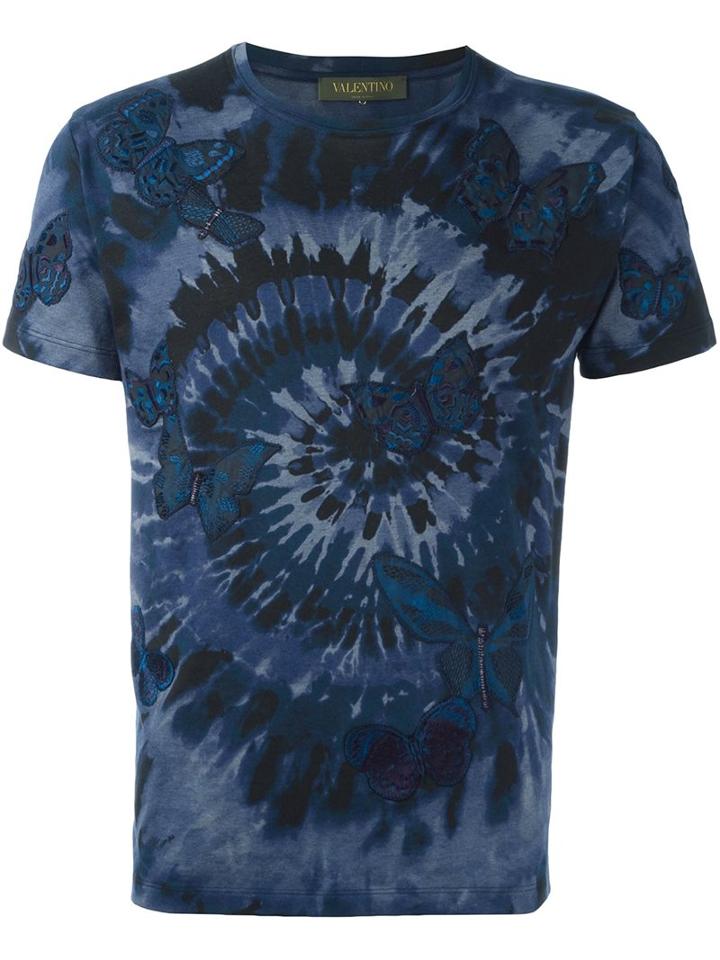 Valentino 'rockstud Tie & Dye' Embroidered Butterfly T-shirt, Men's, Size: Large, Blue, Cotton/polyester/viscose