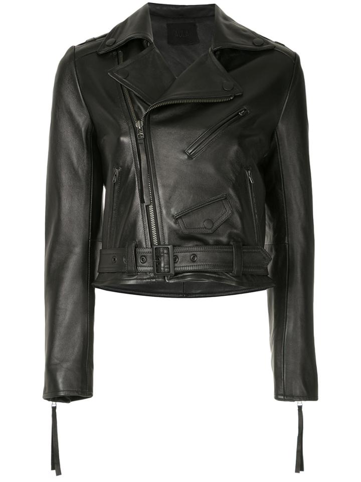 Aula Belted Leather Jacket - Black