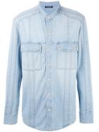 Balmain Collarless Denim Shirt, Men's, Size: 40, Blue, Cotton