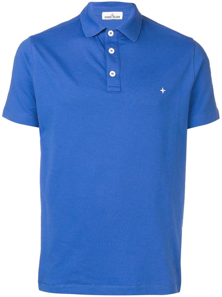 Stone Island Logo Embroidered Polo Shirt - Blue