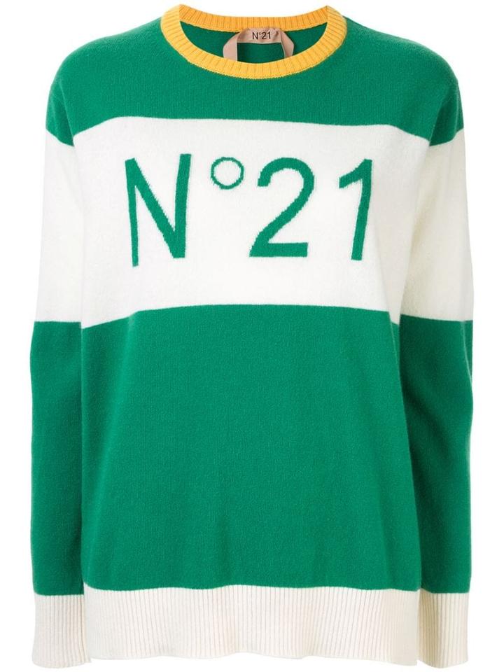 Nº21 Contrast Panels Logo Jumper - Green