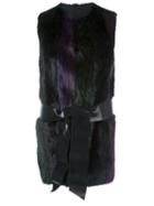 Blancha Sleeveless Striped Jacket, Women's, Size: 42, Black, Cotton/sheep Skin/shearling/polyurethane/beaver Fur
