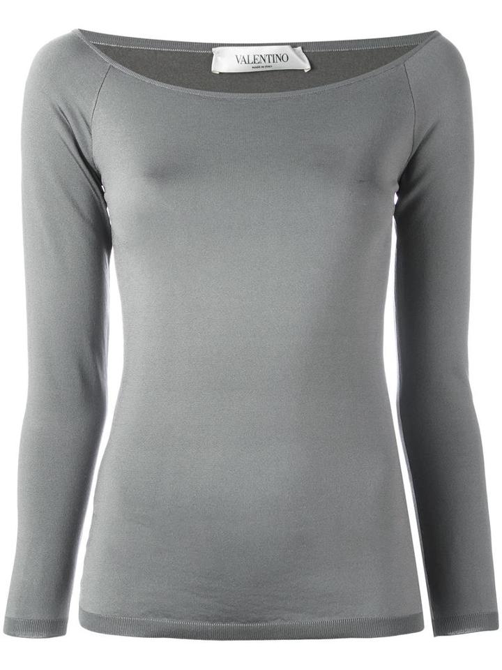 Valentino Boat Neck Top, Women's, Size: Medium, Grey, Silk/polyamide/spandex/elastane