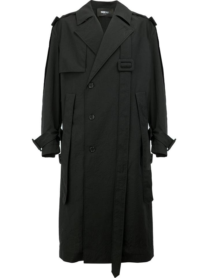 Yang Li Button-down Trench Coat, Men's, Size: 52, Black, Virgin Wool