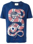 Gucci Snake Print T-shirt, Men's, Size: Xs, Blue, Cotton