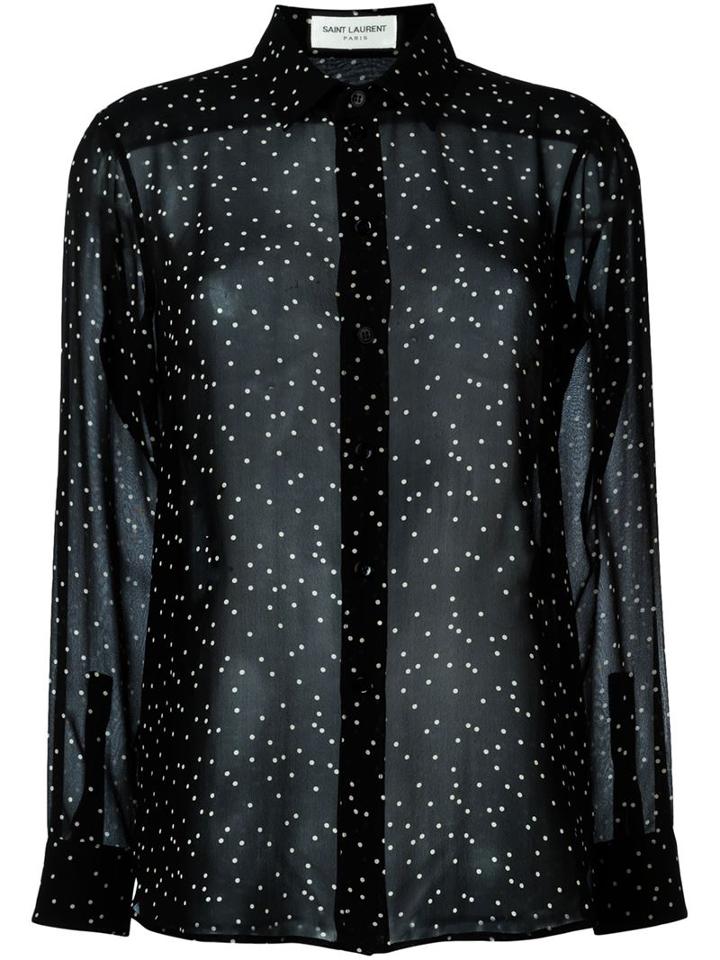 Saint Laurent Sheer Polka Dot Blouse, Women's, Size: 42, Black, Silk