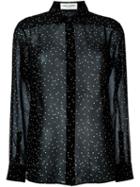 Saint Laurent Sheer Polka Dot Blouse, Women's, Size: 42, Black, Silk